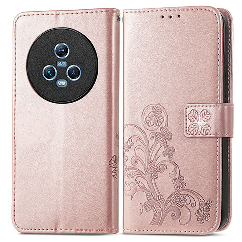 Handytasche Stand Schutzhülle Flip Leder Hülle Blumen für Huawei Honor Magic5 5G Rosegold