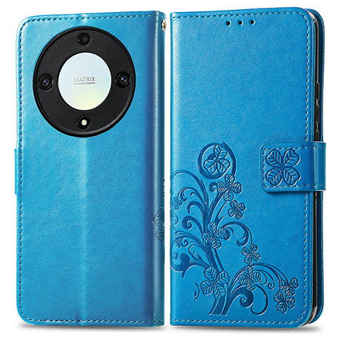 Handytasche Stand Schutzhülle Flip Leder Hülle Blumen für Huawei Honor Magic5 Lite 5G Blau