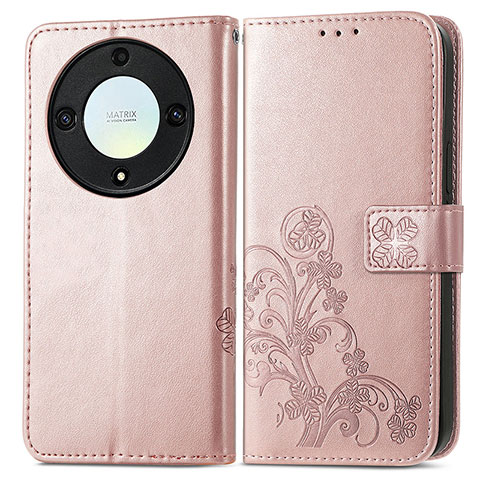 Handytasche Stand Schutzhülle Flip Leder Hülle Blumen für Huawei Honor Magic5 Lite 5G Rosegold