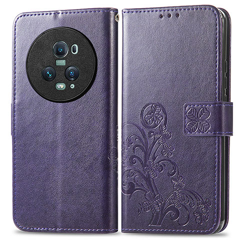 Handytasche Stand Schutzhülle Flip Leder Hülle Blumen für Huawei Honor Magic5 Pro 5G Violett