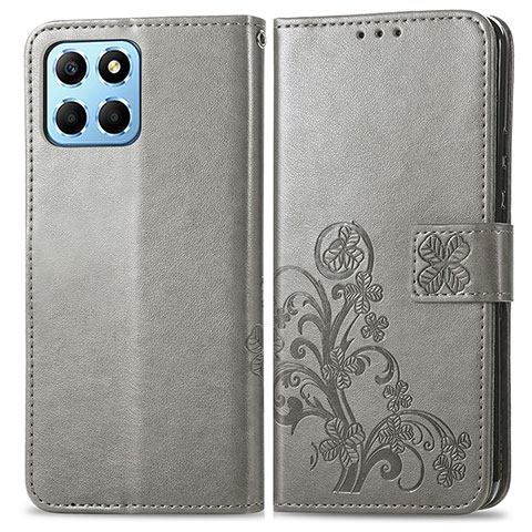 Handytasche Stand Schutzhülle Flip Leder Hülle Blumen für Huawei Honor X6S Grau