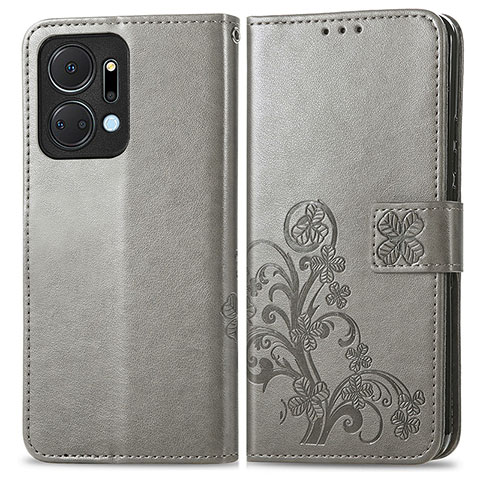 Handytasche Stand Schutzhülle Flip Leder Hülle Blumen für Huawei Honor X7a Grau