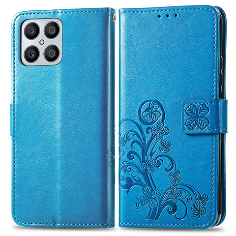 Handytasche Stand Schutzhülle Flip Leder Hülle Blumen für Huawei Honor X8 4G Blau