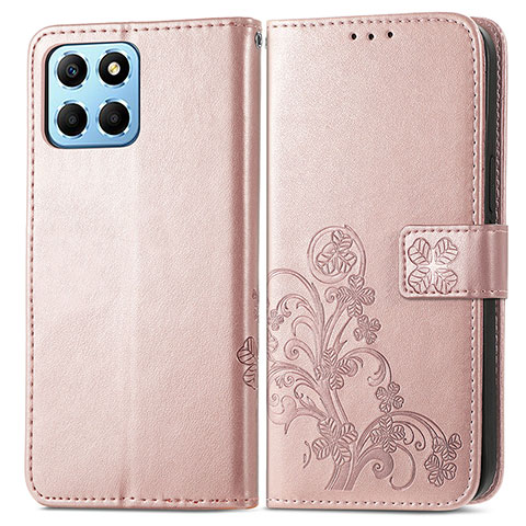 Handytasche Stand Schutzhülle Flip Leder Hülle Blumen für Huawei Honor X8 5G Rosegold