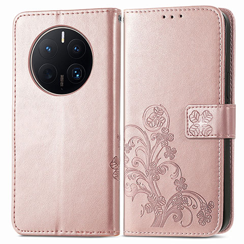 Handytasche Stand Schutzhülle Flip Leder Hülle Blumen für Huawei Mate 50 Pro Rosegold