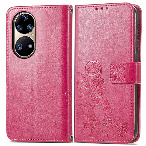 Handytasche Stand Schutzhülle Flip Leder Hülle Blumen für Huawei P50 Pro Rot