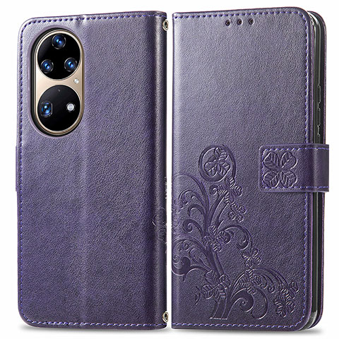 Handytasche Stand Schutzhülle Flip Leder Hülle Blumen für Huawei P50 Pro Violett