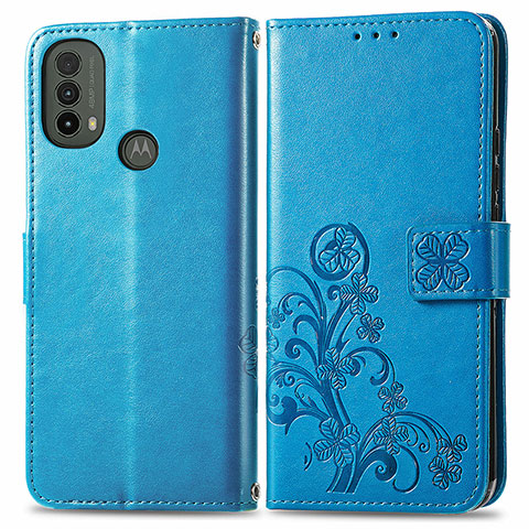 Handytasche Stand Schutzhülle Flip Leder Hülle Blumen für Motorola Moto E20 Blau