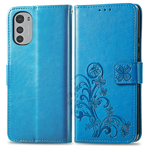 Handytasche Stand Schutzhülle Flip Leder Hülle Blumen für Motorola Moto E32 Blau