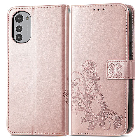 Handytasche Stand Schutzhülle Flip Leder Hülle Blumen für Motorola Moto E32 Rosa