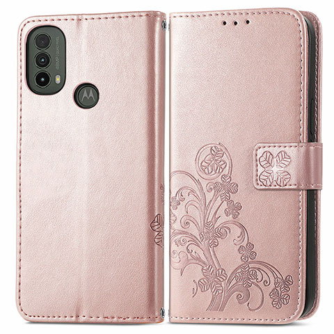 Handytasche Stand Schutzhülle Flip Leder Hülle Blumen für Motorola Moto E40 Rosa