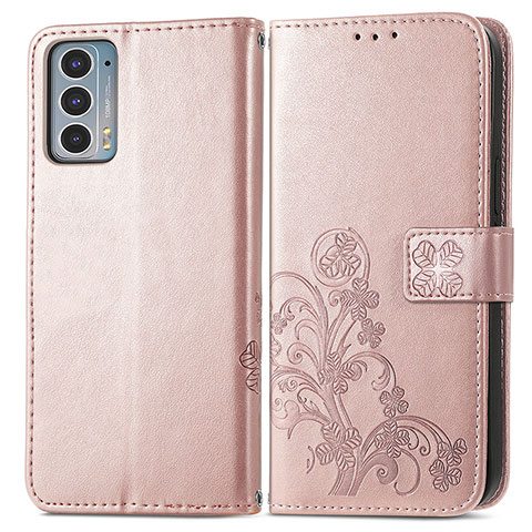 Handytasche Stand Schutzhülle Flip Leder Hülle Blumen für Motorola Moto Edge 20 5G Rosa