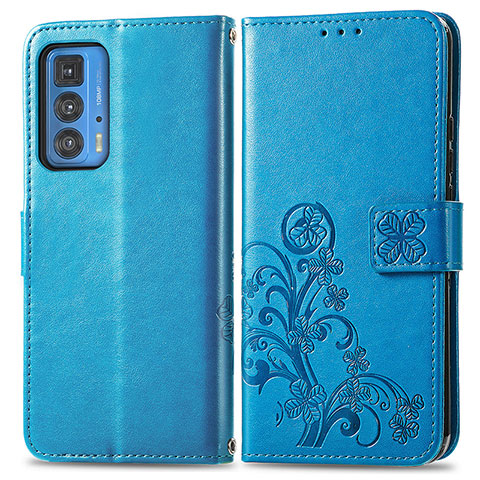 Handytasche Stand Schutzhülle Flip Leder Hülle Blumen für Motorola Moto Edge 20 Pro 5G Blau