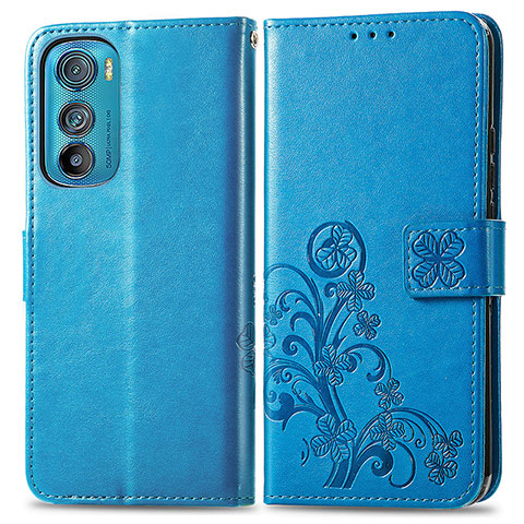 Handytasche Stand Schutzhülle Flip Leder Hülle Blumen für Motorola Moto Edge 30 5G Blau