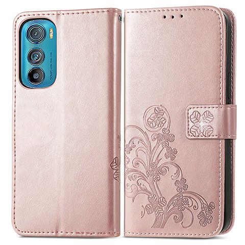 Handytasche Stand Schutzhülle Flip Leder Hülle Blumen für Motorola Moto Edge 30 5G Rosa