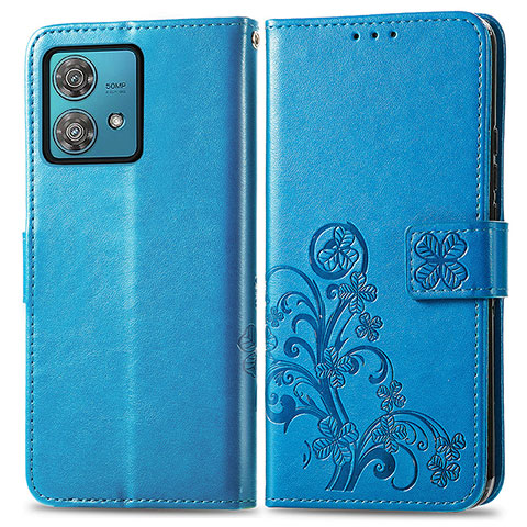 Handytasche Stand Schutzhülle Flip Leder Hülle Blumen für Motorola Moto Edge 40 Neo 5G Blau