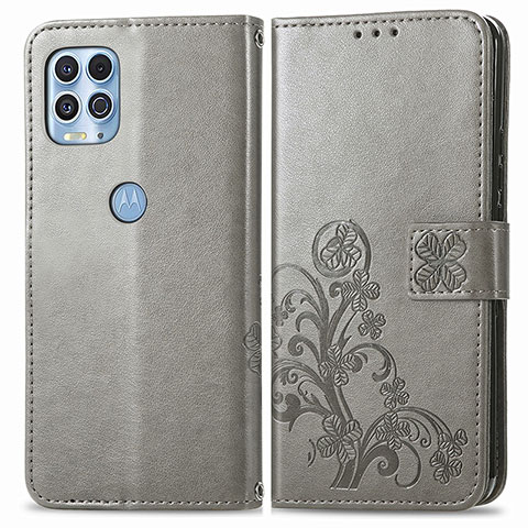 Handytasche Stand Schutzhülle Flip Leder Hülle Blumen für Motorola Moto Edge S 5G Grau