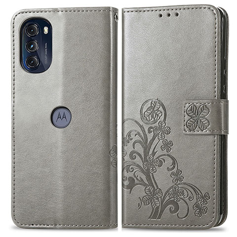 Handytasche Stand Schutzhülle Flip Leder Hülle Blumen für Motorola Moto G 5G (2022) Grau