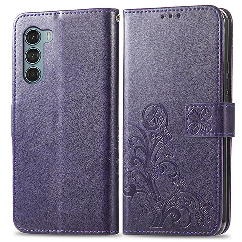 Handytasche Stand Schutzhülle Flip Leder Hülle Blumen für Motorola Moto G200 5G Violett