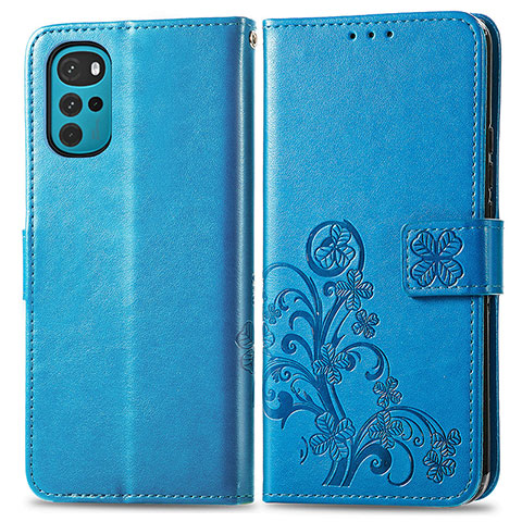 Handytasche Stand Schutzhülle Flip Leder Hülle Blumen für Motorola Moto G22 Blau