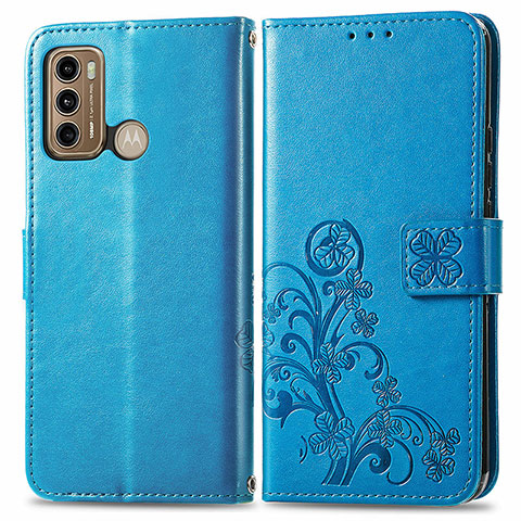 Handytasche Stand Schutzhülle Flip Leder Hülle Blumen für Motorola Moto G40 Fusion Blau