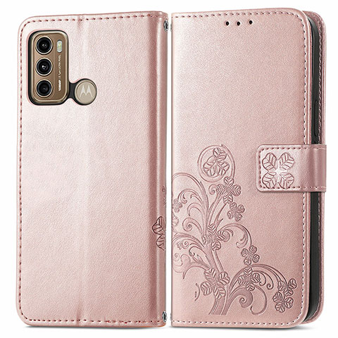 Handytasche Stand Schutzhülle Flip Leder Hülle Blumen für Motorola Moto G40 Fusion Rosa