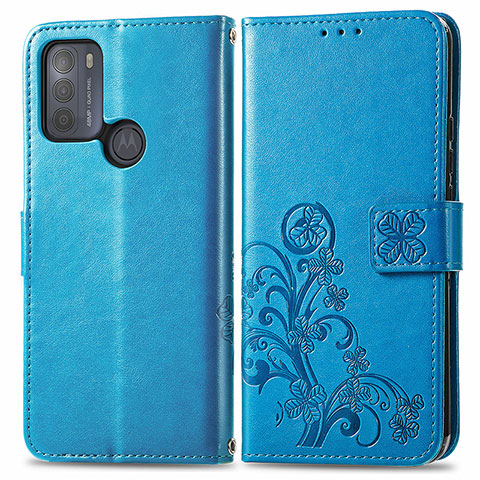 Handytasche Stand Schutzhülle Flip Leder Hülle Blumen für Motorola Moto G50 Blau