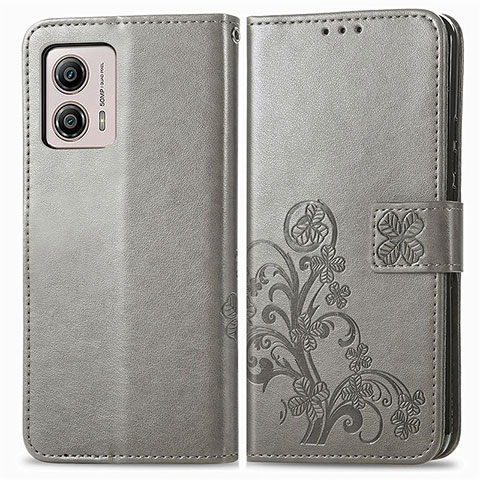 Handytasche Stand Schutzhülle Flip Leder Hülle Blumen für Motorola Moto G53 5G Grau