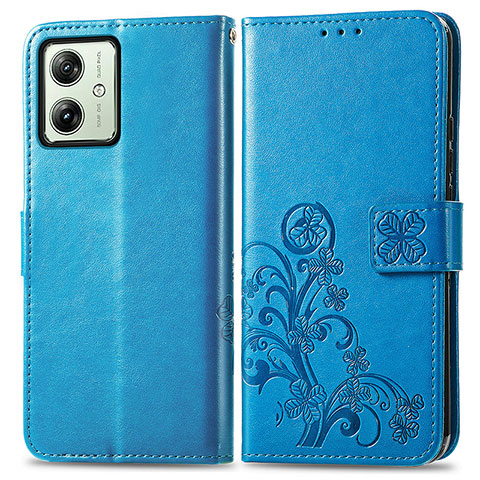 Handytasche Stand Schutzhülle Flip Leder Hülle Blumen für Motorola Moto G54 5G Blau