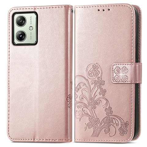 Handytasche Stand Schutzhülle Flip Leder Hülle Blumen für Motorola Moto G54 5G Rosegold