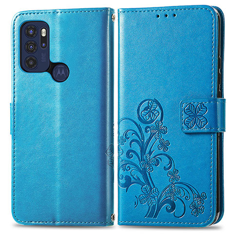 Handytasche Stand Schutzhülle Flip Leder Hülle Blumen für Motorola Moto G60s Blau