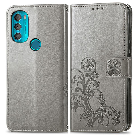 Handytasche Stand Schutzhülle Flip Leder Hülle Blumen für Motorola Moto G71 5G Grau