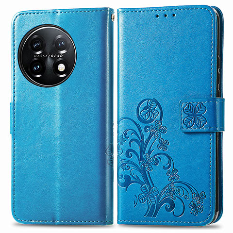 Handytasche Stand Schutzhülle Flip Leder Hülle Blumen für OnePlus 11 5G Blau