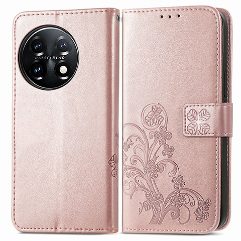 Handytasche Stand Schutzhülle Flip Leder Hülle Blumen für OnePlus 11 5G Rosegold