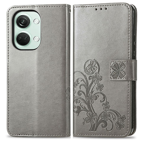 Handytasche Stand Schutzhülle Flip Leder Hülle Blumen für OnePlus Nord 3 5G Grau