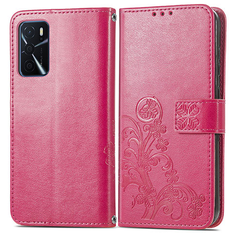 Handytasche Stand Schutzhülle Flip Leder Hülle Blumen für Oppo A16 Rot