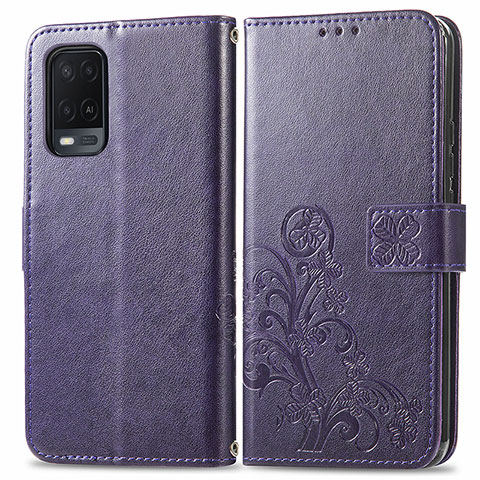 Handytasche Stand Schutzhülle Flip Leder Hülle Blumen für Oppo A54 4G Violett