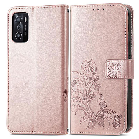 Handytasche Stand Schutzhülle Flip Leder Hülle Blumen für Oppo A55S 5G Rosa