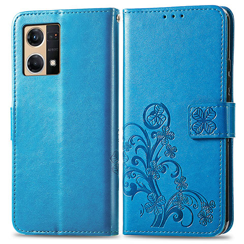 Handytasche Stand Schutzhülle Flip Leder Hülle Blumen für Oppo F21 Pro 4G Blau