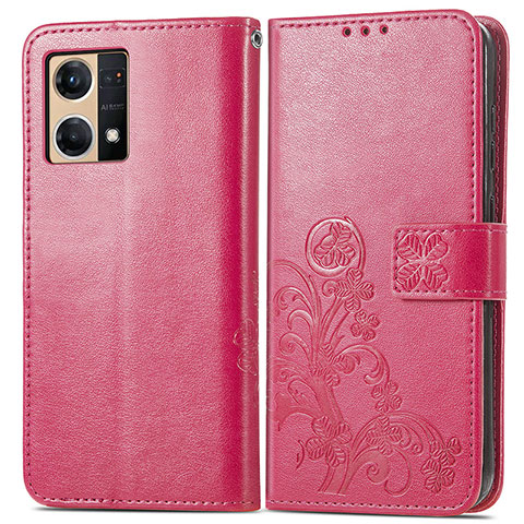 Handytasche Stand Schutzhülle Flip Leder Hülle Blumen für Oppo F21 Pro 4G Rot