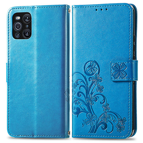 Handytasche Stand Schutzhülle Flip Leder Hülle Blumen für Oppo Find X3 5G Blau