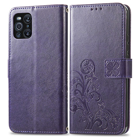 Handytasche Stand Schutzhülle Flip Leder Hülle Blumen für Oppo Find X3 5G Violett