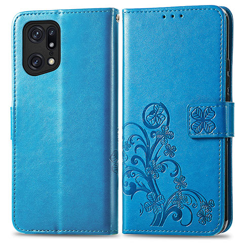 Handytasche Stand Schutzhülle Flip Leder Hülle Blumen für Oppo Find X5 5G Blau