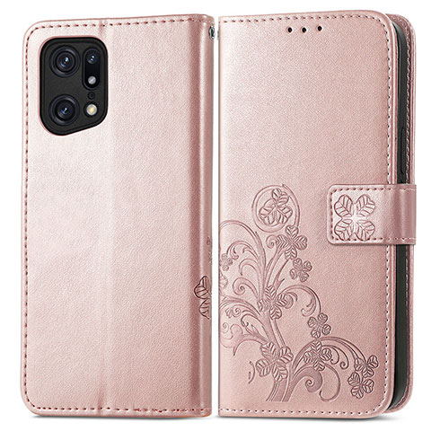 Handytasche Stand Schutzhülle Flip Leder Hülle Blumen für Oppo Find X5 5G Rosa