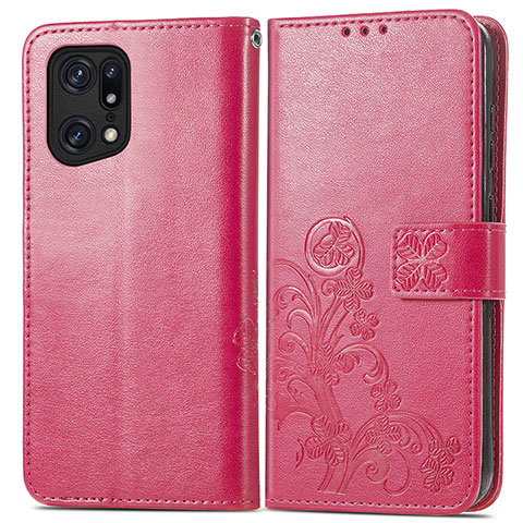 Handytasche Stand Schutzhülle Flip Leder Hülle Blumen für Oppo Find X5 5G Rot