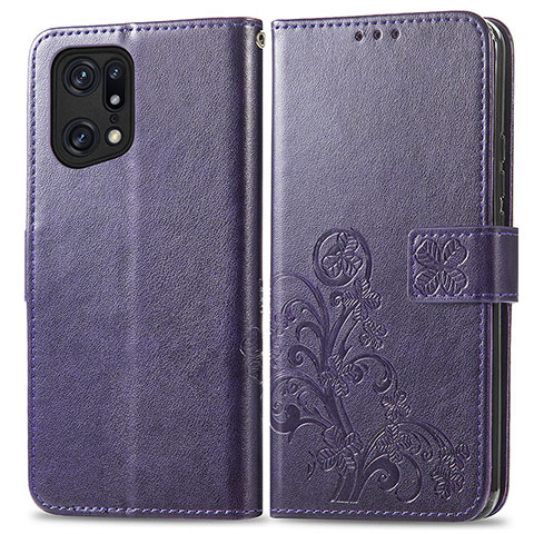 Handytasche Stand Schutzhülle Flip Leder Hülle Blumen für Oppo Find X5 5G Violett