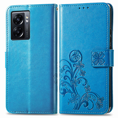 Handytasche Stand Schutzhülle Flip Leder Hülle Blumen für Oppo K10 5G India Blau