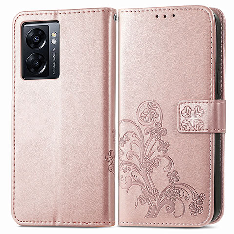 Handytasche Stand Schutzhülle Flip Leder Hülle Blumen für Oppo K10 5G India Rosa