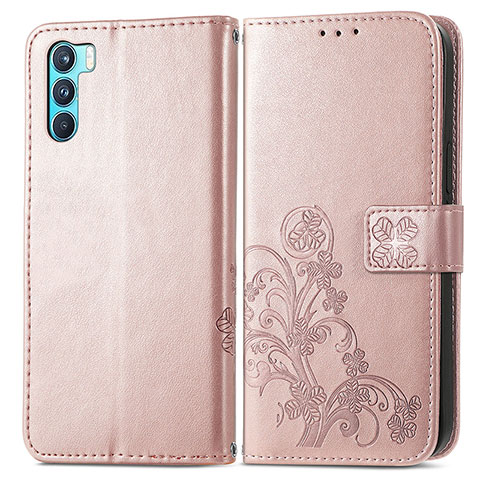 Handytasche Stand Schutzhülle Flip Leder Hülle Blumen für Oppo K9 Pro 5G Rosa