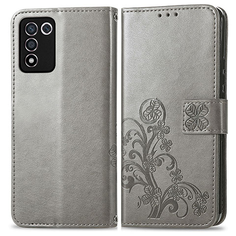 Handytasche Stand Schutzhülle Flip Leder Hülle Blumen für Oppo K9S 5G Grau